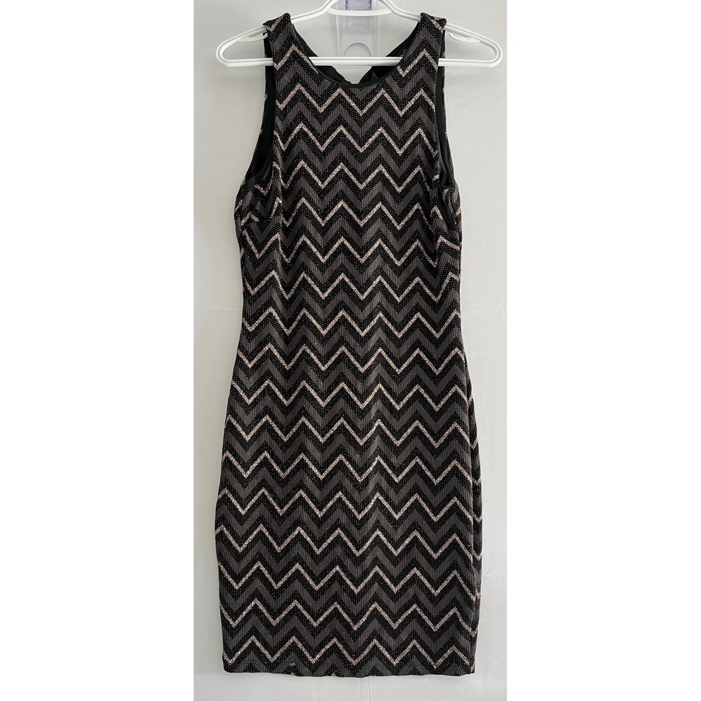 Metallic Chevron Open Back Bow Bodycon Mini Dress